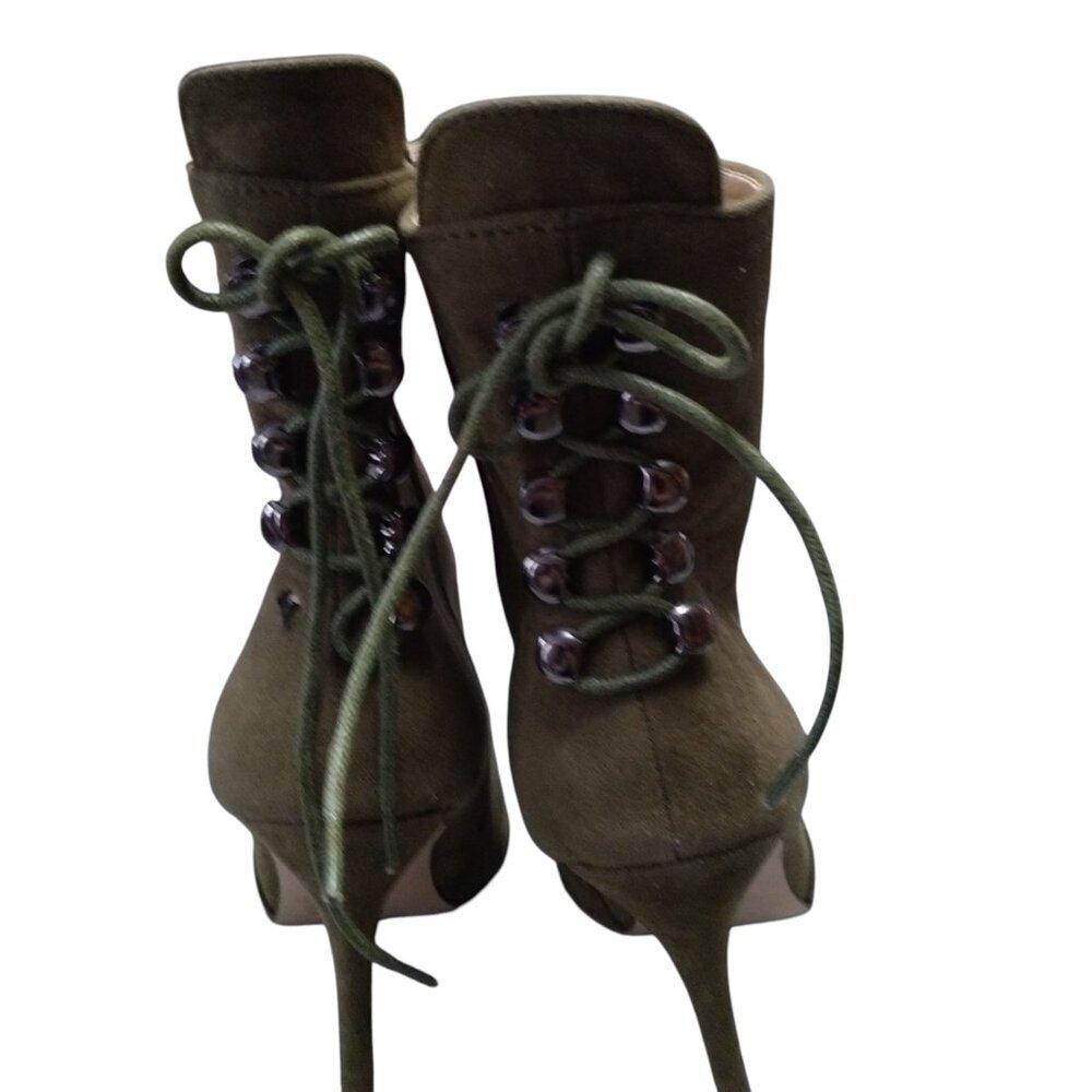 Chase & Chloe Women's Size 10 Green Stiletto Heel Boots Side Zip Lace Up Accent - Picture 3 of 7